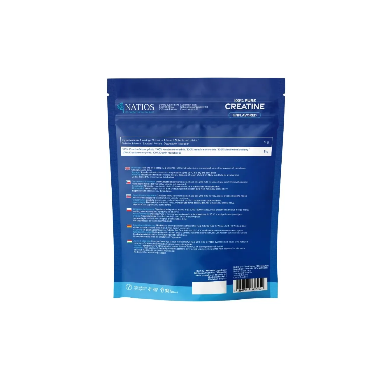 Natios Kreatin Monohydrát, Neochucený, 500 g složení