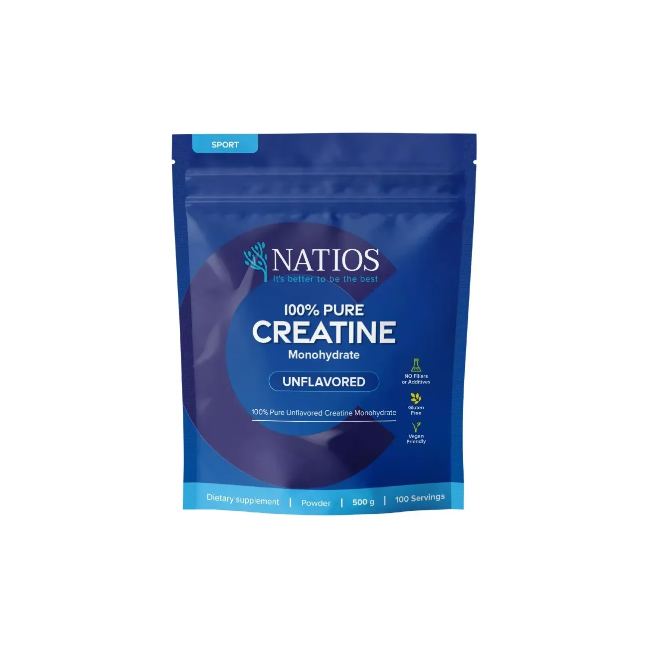Natios Kreatin Monohydrát, Neochucený, 500 g